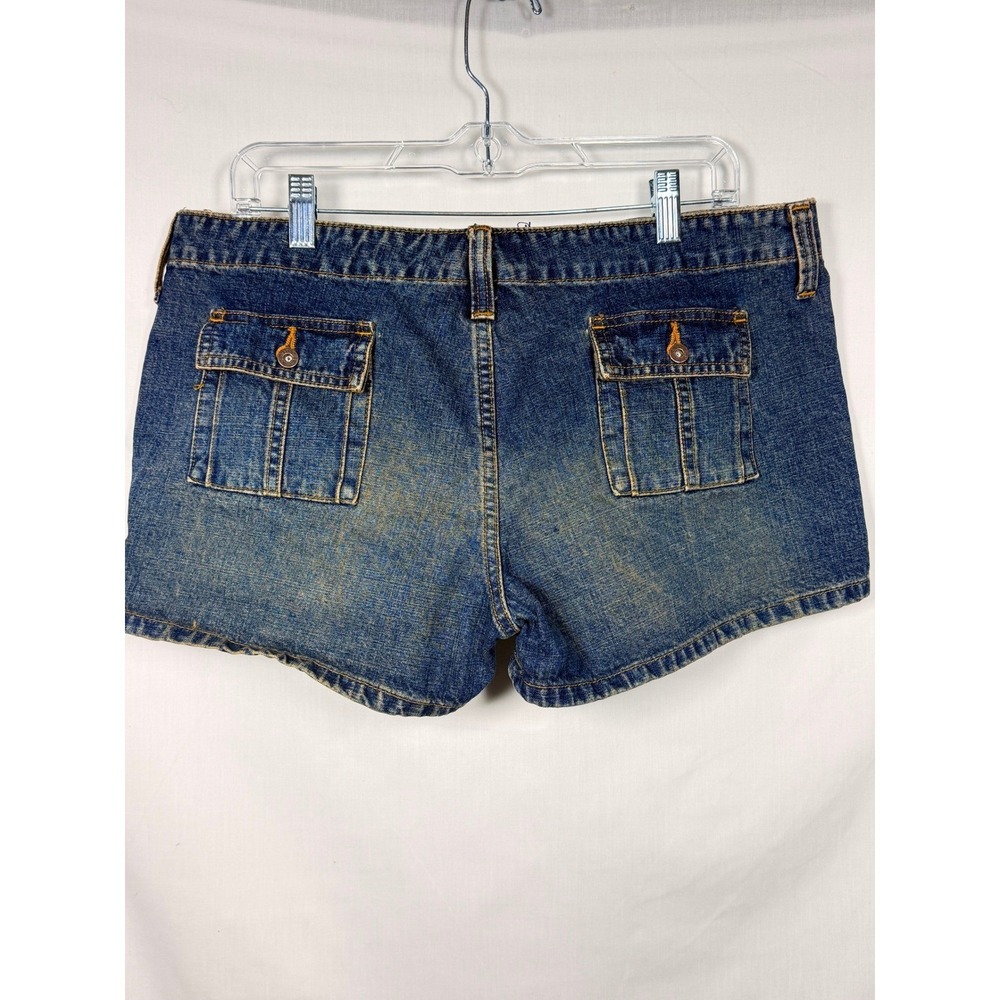 L.E.I. Women Denim Shorts Size 15 Blue Low Rise Cargo Flap Pocket Y2K Pop Rock